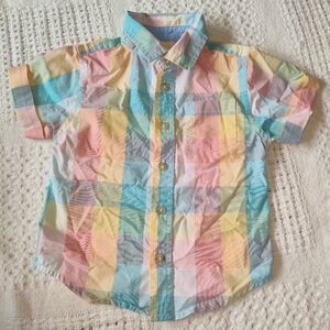 Pastel Plaid Button Down Collared Shirt Size 2T